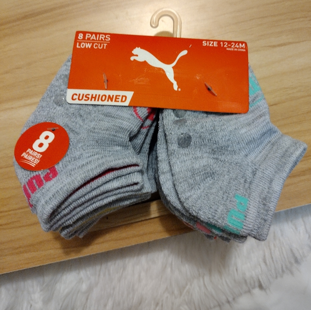 Puma 8 Pair Low Cut Cushioned Socks Girl 12-24 Months NWT